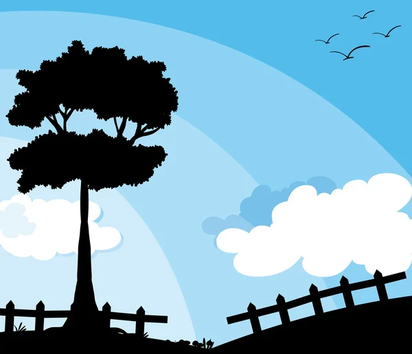 Ağaç ile bir siluet doğa manzara — Stok Vektör