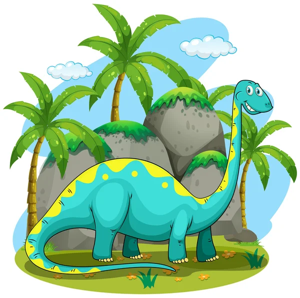 Long neck dinosaur standing in the field — Stock Vector