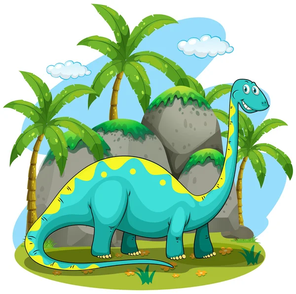 Hosszú nyakú dinoszaurusz állandó területén — Stock Vector