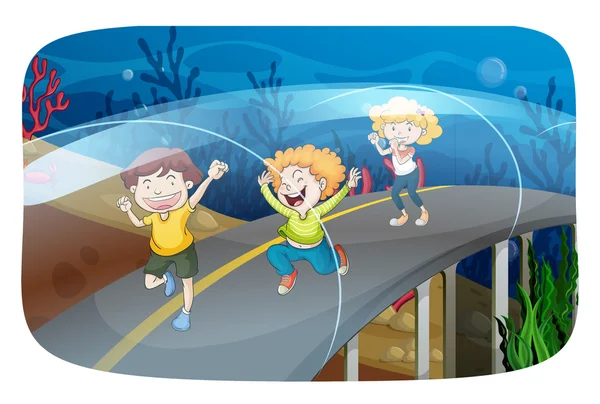 Niños corriendo en el túnel — Vector de stock