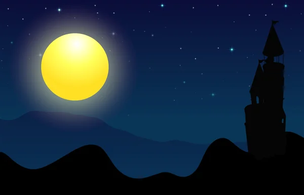 Silhouette scene of castle on fullmoon night