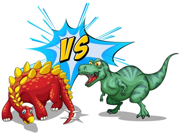 Dos dinosaurios peleando en blanco — Vector de stock