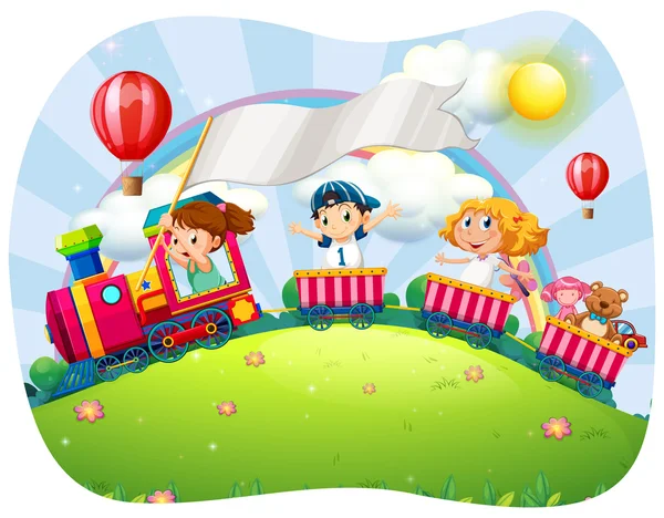 Children riding on train at daytime — Stock Vector