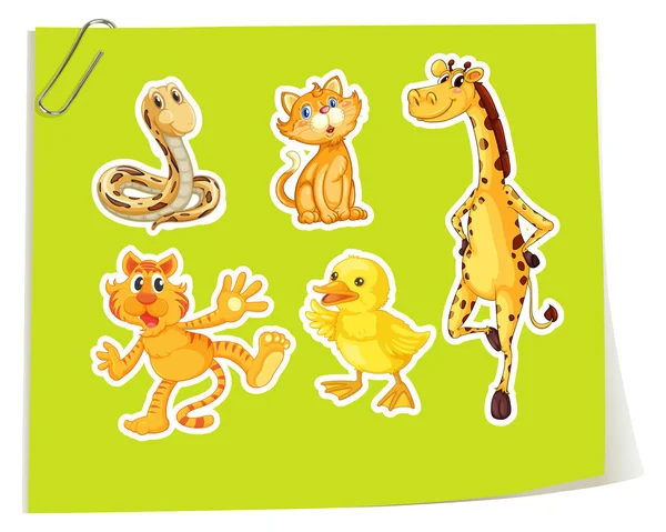 Wild animals on yellow paper — Stock Vector