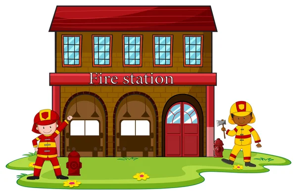 Pompiers travaillant à la caserne de pompiers — Image vectorielle
