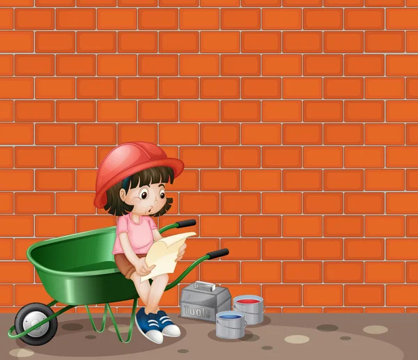 Chica trabajando en el sitio de construcción — Vector de stock