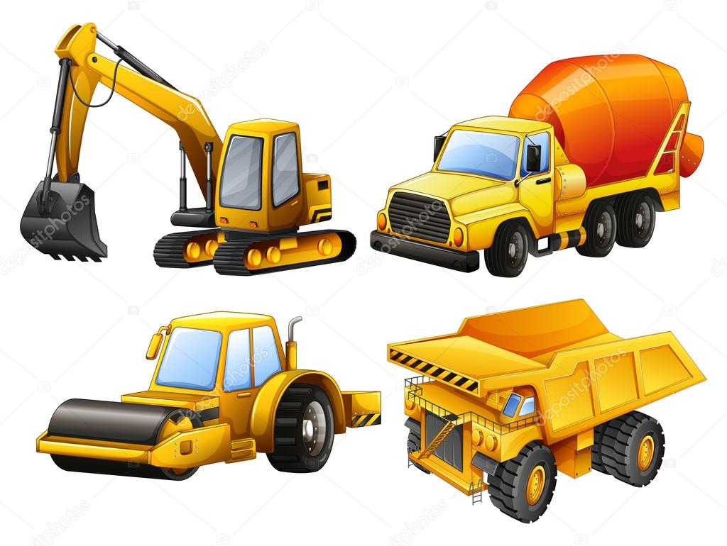 Tractors and bulldozers in yellow