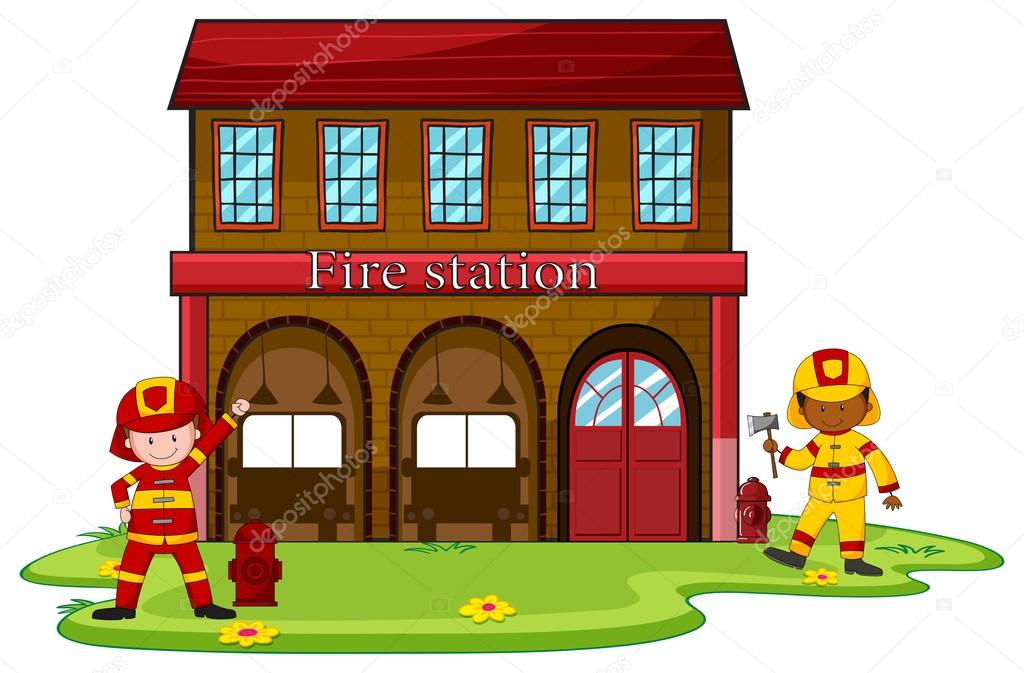 Firemen working at the fire station