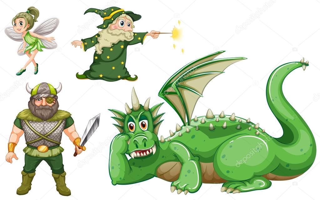 Fairy tale characters in green