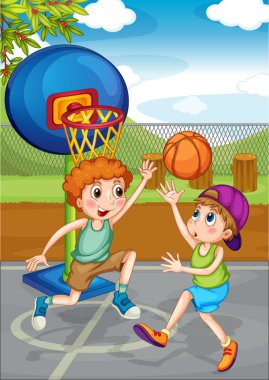 İki erkek basketbol dışında