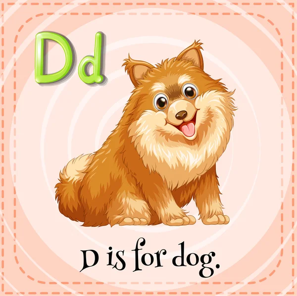 Flashcard lettre D est pour chien — Image vectorielle