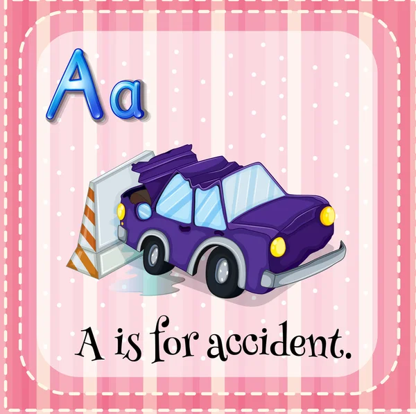 Αλφάβητο flashcard A είναι για ατύχημα — Διανυσματικό Αρχείο