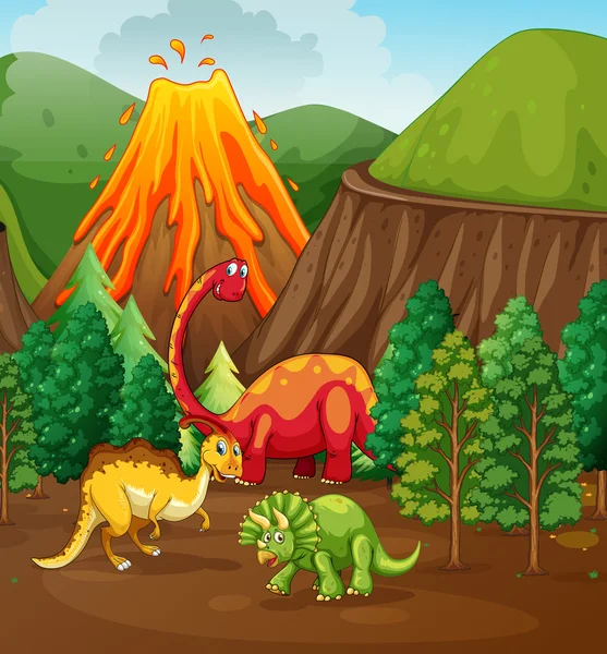 Dinosaurio viviendo en el bosque — Vector de stock