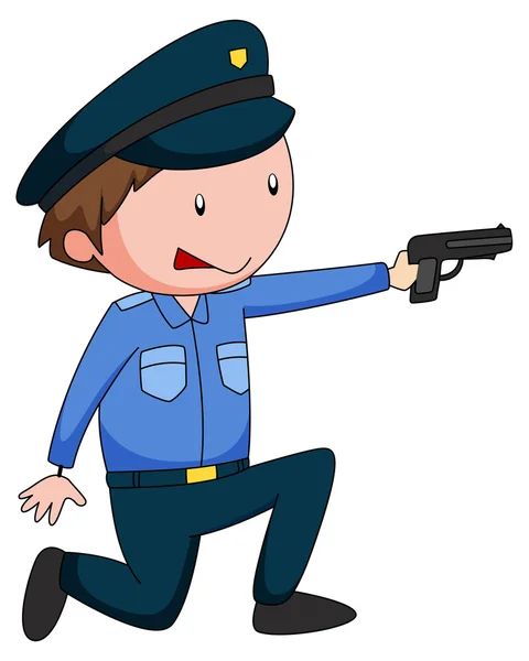 Policía en uniforme disparando un arma — Vector de stock