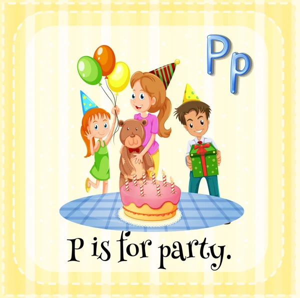 Flashcard of P is for party — Stock Vector