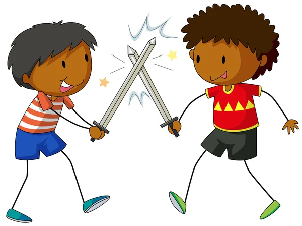Två pojkar slåss med svärd — Stock vektor