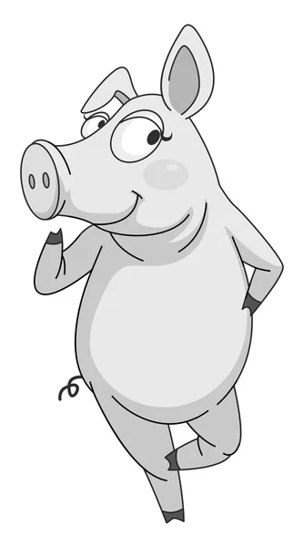 Cochon debout seul en noir et blanc — Image vectorielle