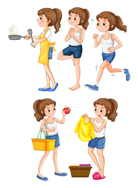 Woman doing different activities — Stock Vector