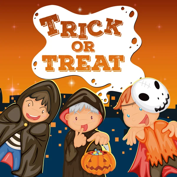 Tema de Halloween com crianças truque ou tratar —  Vetores de Stock