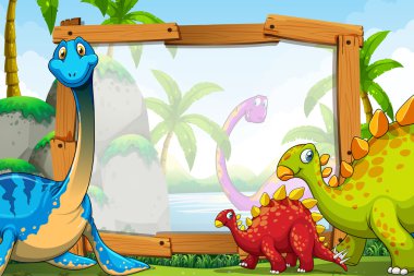 Dinozorlar ahşap çerçeve çevresinde