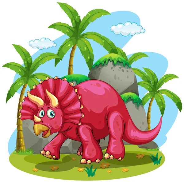 ジャングルの中で赤い恐竜 — ストックベクタ