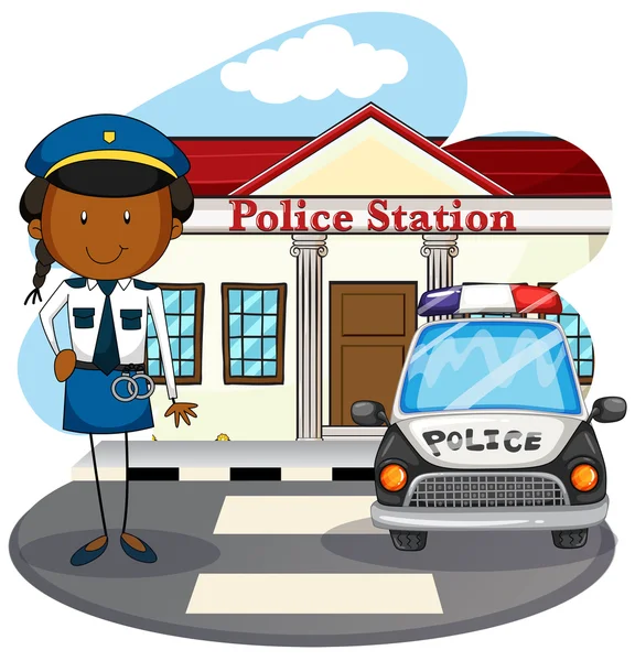 Oficial de policía trabajando en la estación de policía — Vector de stock