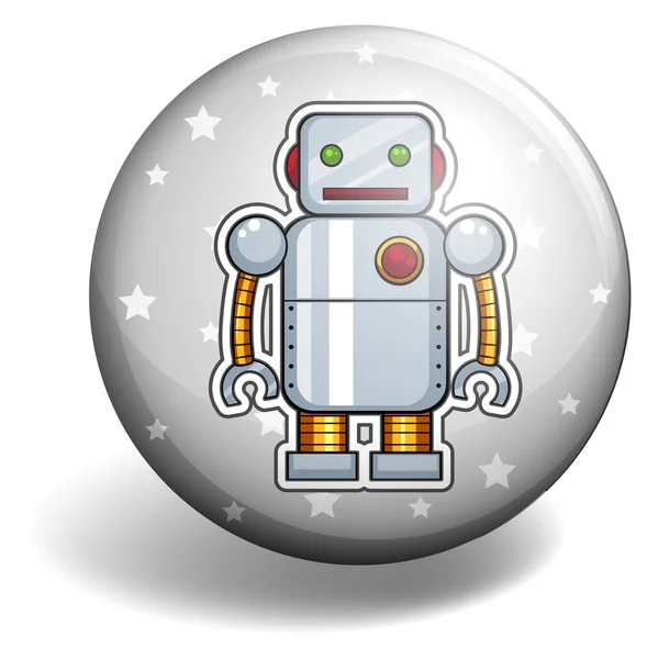 Robot en étain sur badge rond — Image vectorielle