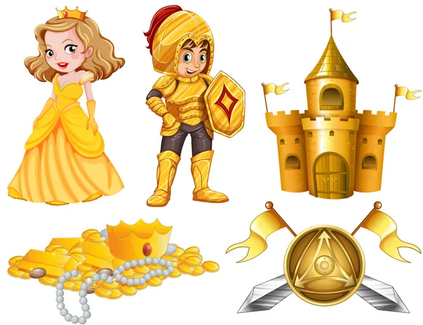 Fairytales instellen met knight en prinses — Stockvector