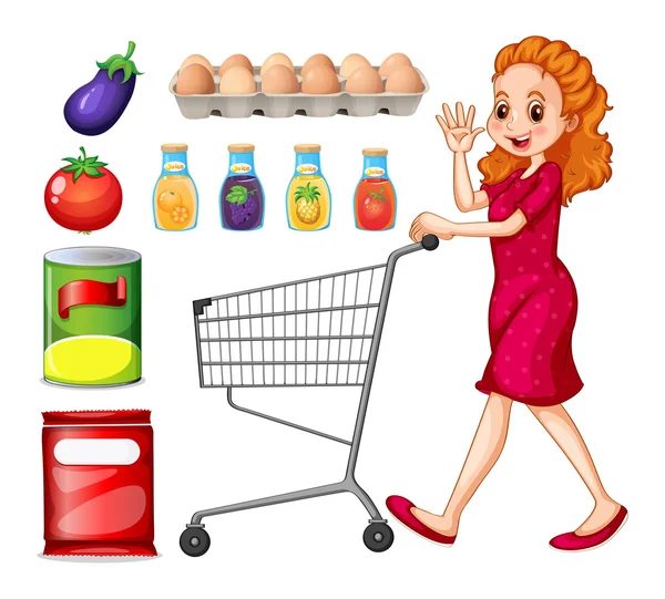 Señora haciendo compras de comestibles — Vector de stock