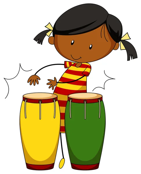 Little girl playing drums — Stock Vector