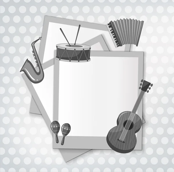 Notecard з музичним інструментом в чорно-білому — стоковий вектор