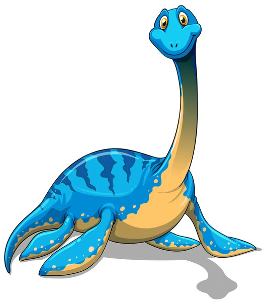 Lindo dinosaurio azul cuello largo en blanco — Vector de stock