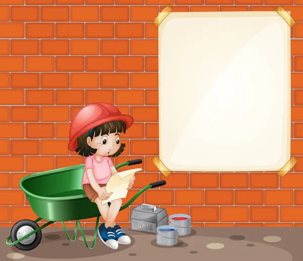 Girl at construction site — Stock Vector