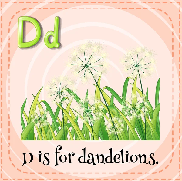 Flashcard letter D is for dandelions — Stock Vector