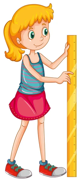 Menina medindo altura com uma régua — Vetor de Stock