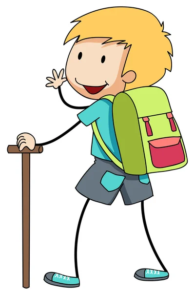 Niño con mochila haciendo senderismo — Archivo Imágenes Vectoriales