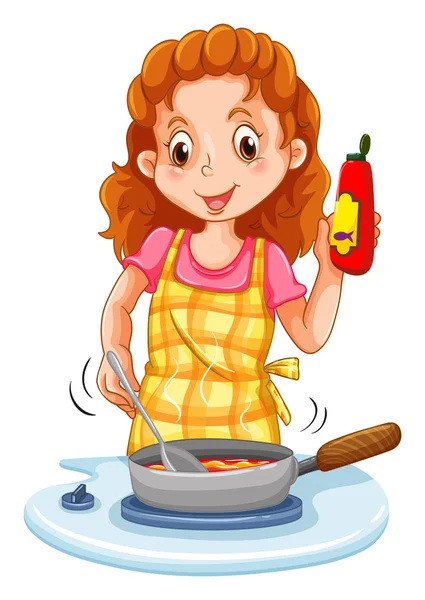 Vrouw koken met een pan — Stockvector