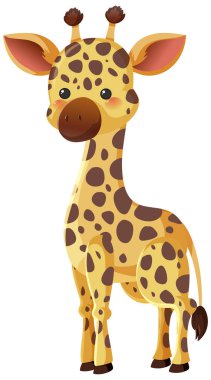 Büyük gözleri, yumuşak renkleri ve komik çizgi film vektör tasarımı olan sevimli bebek zürafa çizimi