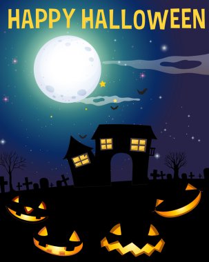 Halloween Tema perili ev ve yüzler