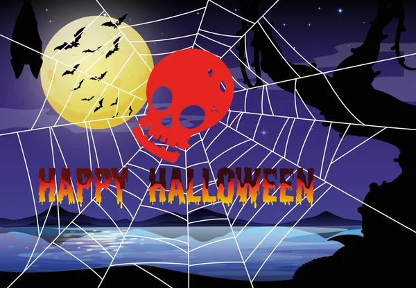 Tema Halloween con telaraña y cráneo — Vector de stock