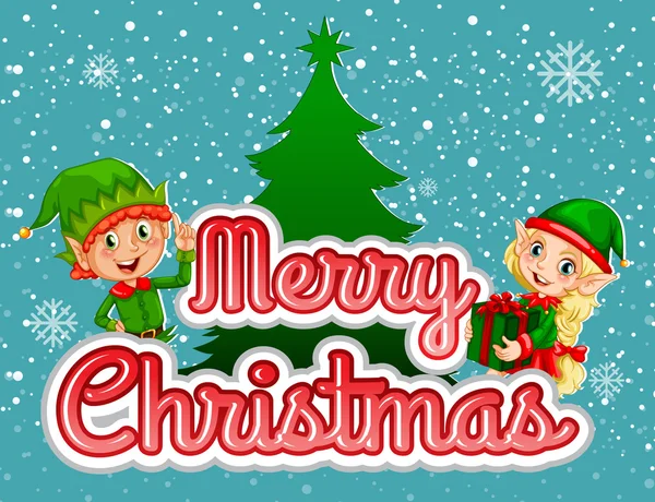 Joyeux poster de Noël avec elfe et cadeau — Image vectorielle