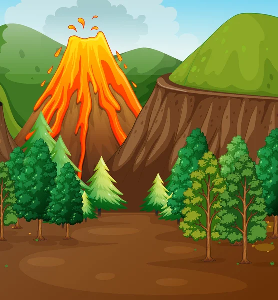 Natur scen med vulkanutbrottet — Stock vektor