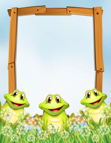 Wooden frame with frogs background — Stock Vector