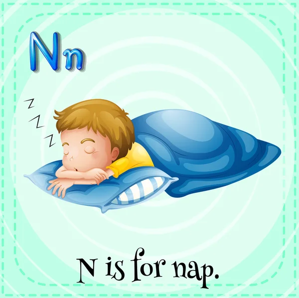 Flashcard letter N is for nap — Stock Vector