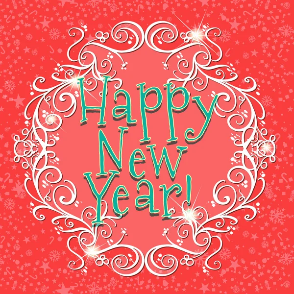 红色背景的快乐新的一年卡 — 图库矢量图片