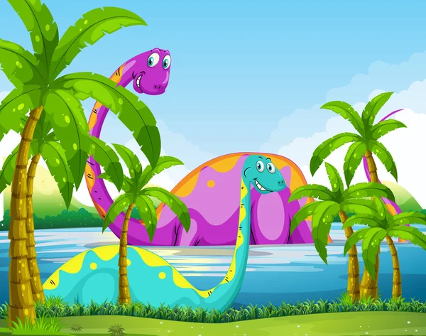 Dinosaurier haben Spaß im See — Stockvektor
