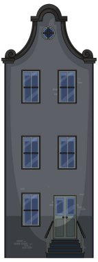 Tarz verilmiş Hollanda kanal evi, koyu renk paleti, düz vektör biçimi, simetrik ön yükseklik