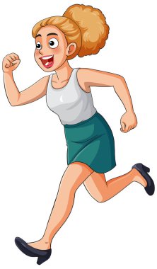 Canlandırılmış iş kadını, sarı saçlı enerjik, düz vektör tarzı, beyaz arkaplan