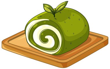 Yeşil çay süngerli, ahşap kaplama kremalı kekin vektör çizimi