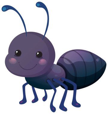 Cute vector ant illustration with rounded shapes, glossy highlights, and soft purple-blue color palette